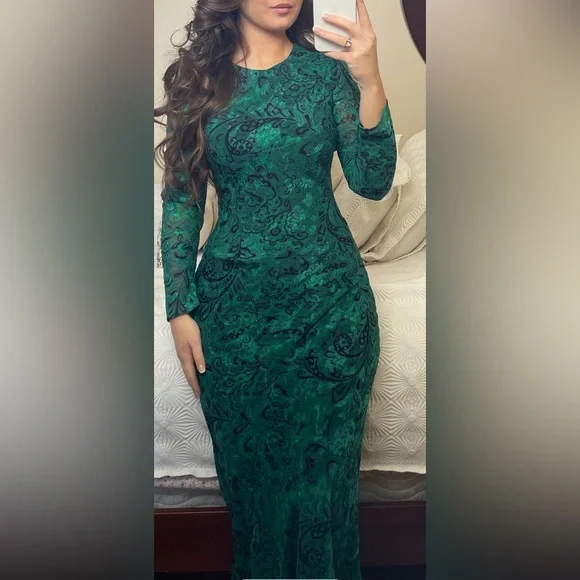 Dresses | Zara Green Print Midi Dress Size Small | Poshmark